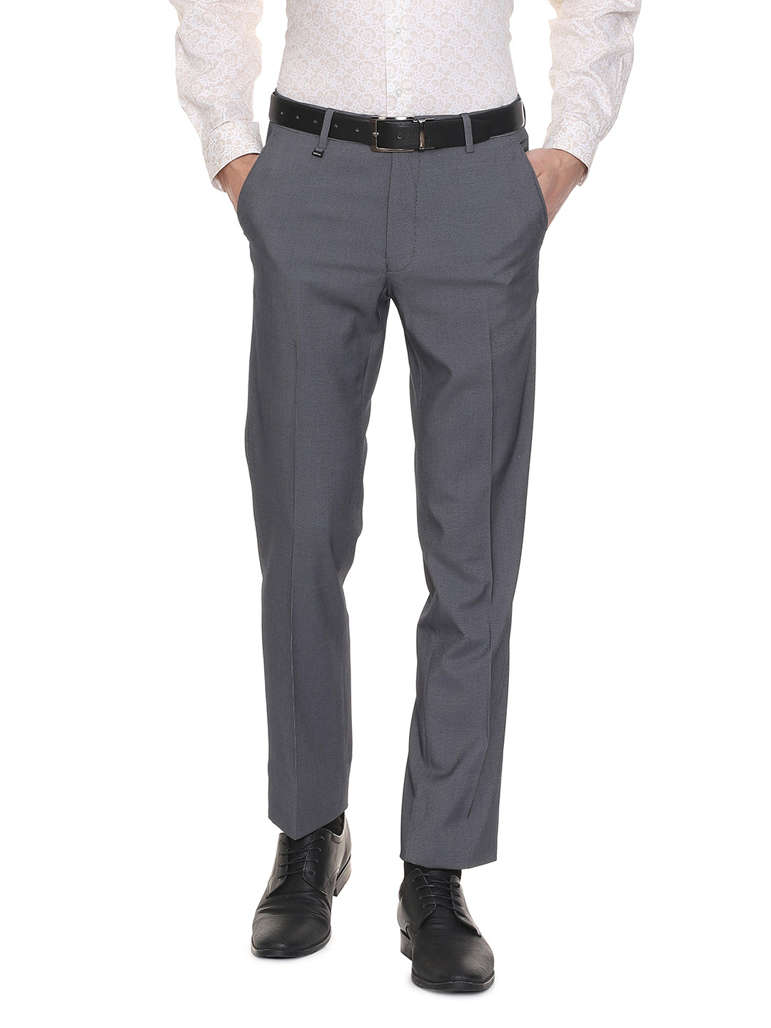 

Van Heusen Men Charcoal Grey Slim Fit Solid Formal Trousers