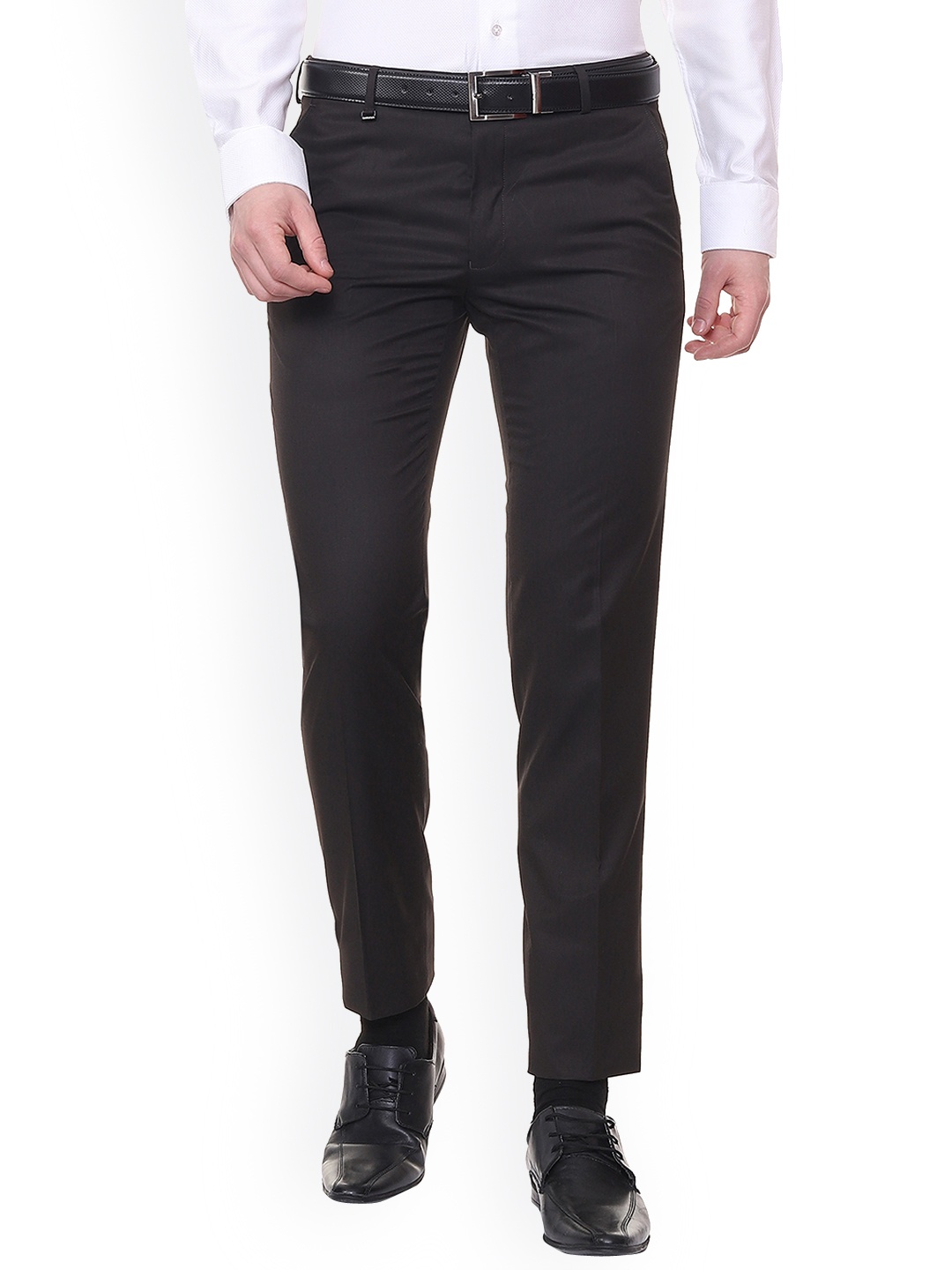 

Van Heusen Men Black Slim Fit Solid Formal Trousers