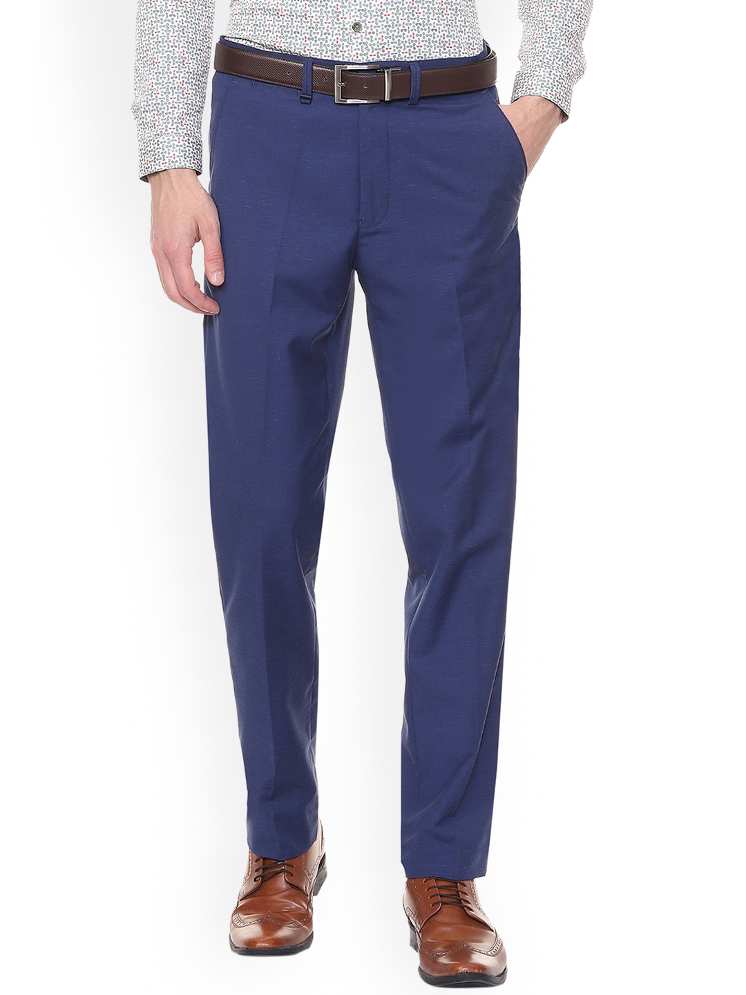 

Van Heusen Men Blue Regular Fit Self Design Formal Trousers