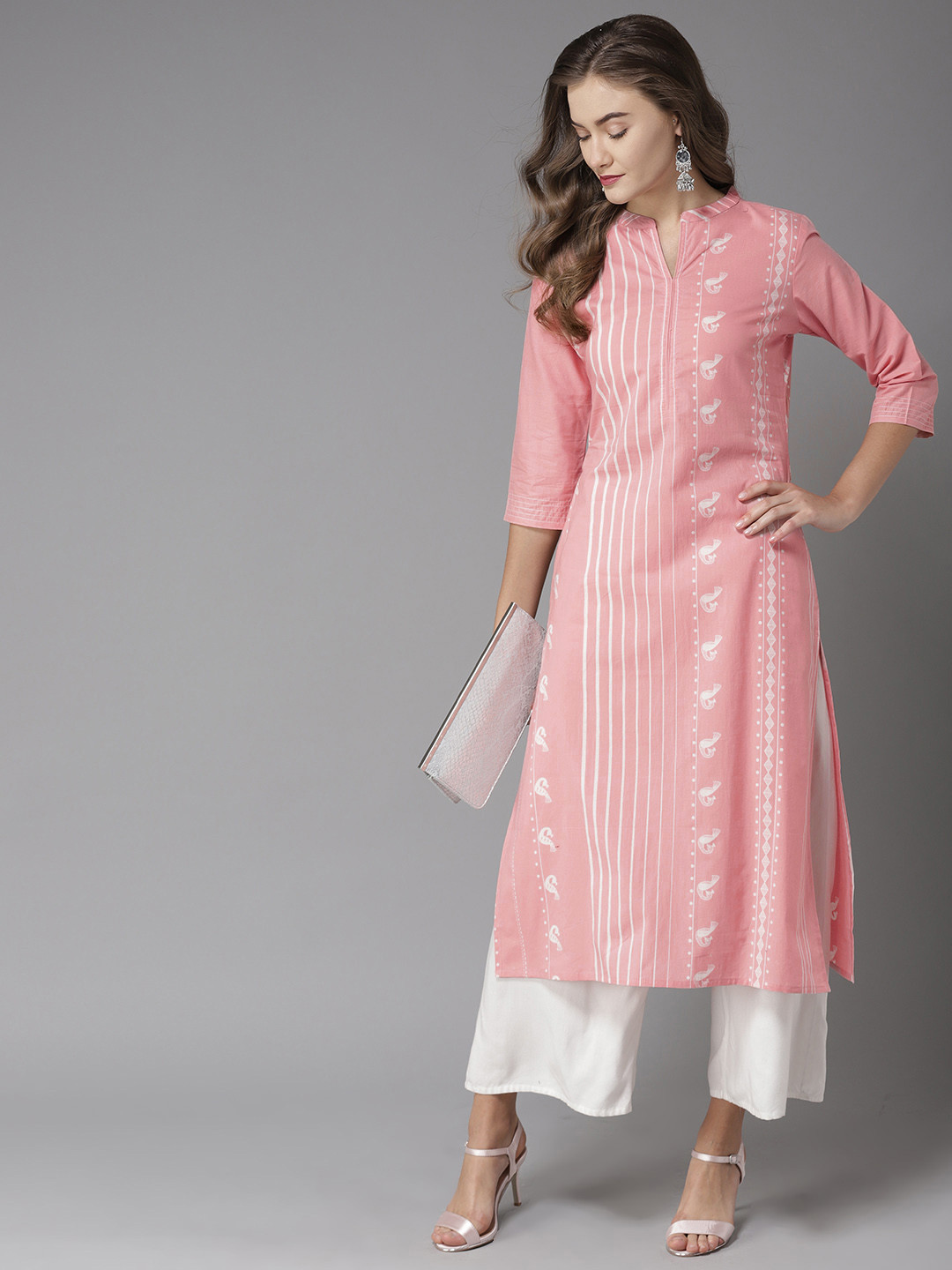 

Moda Rapido Women Pink & White Striped Straight Kurta