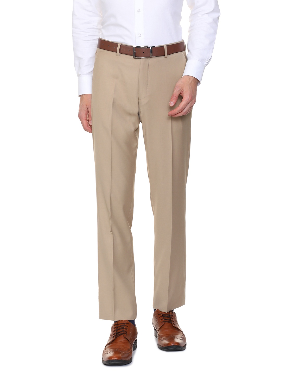 

Louis Philippe Men Beige Regular Fit Solid Formal Trousers