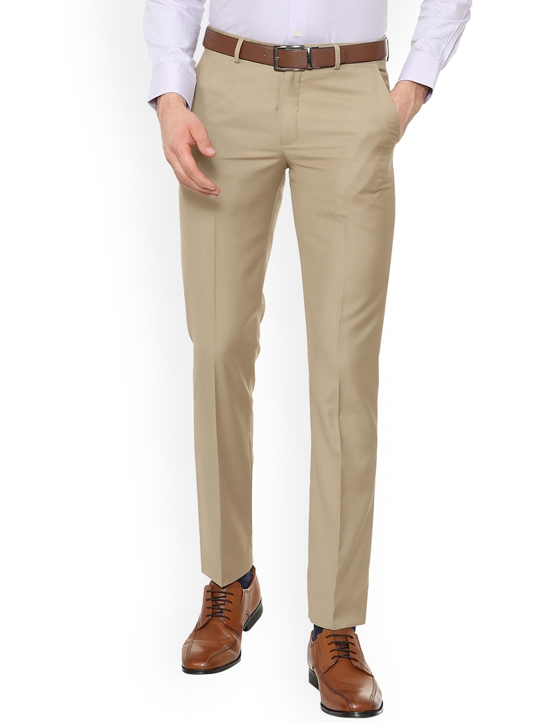 

Louis Philippe Men Beige Slim Fit Solid Formal Trousers