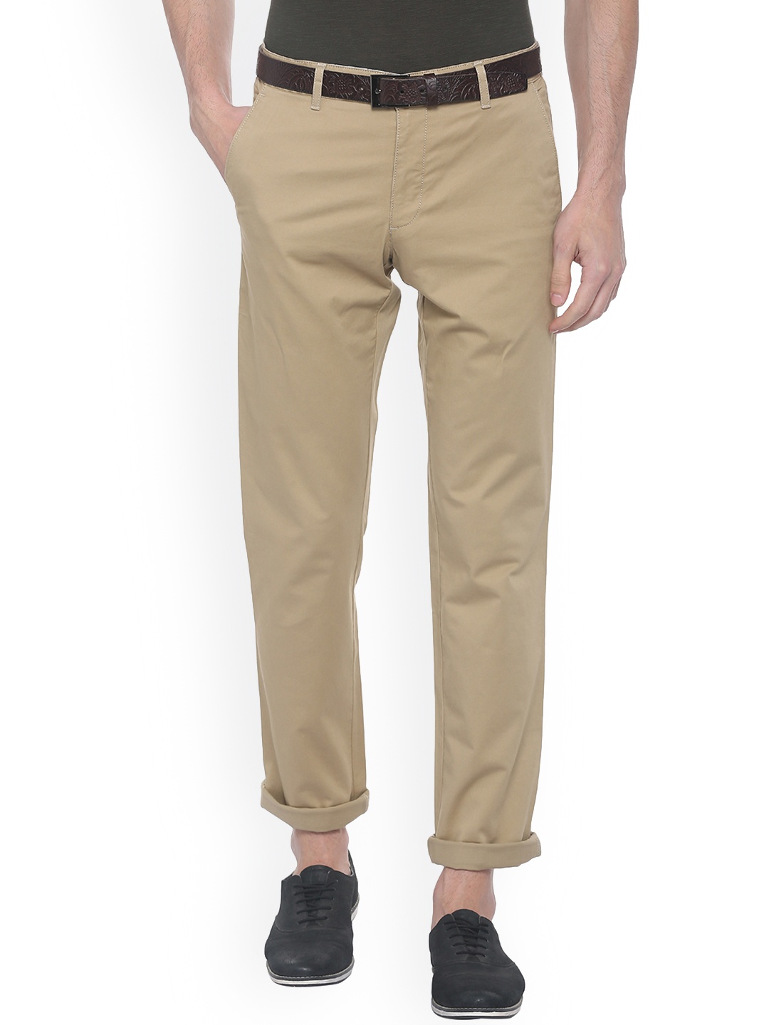 

Louis Philippe Men Khaki Slim Fit Solid Regular Trousers