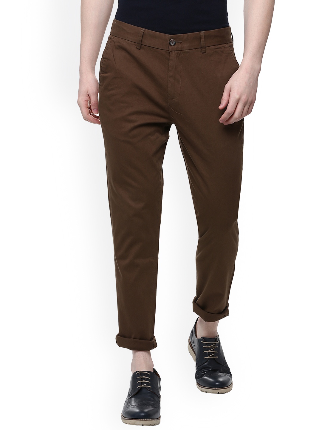 

People Men Brown Slim Fit Solid Regular Trousers