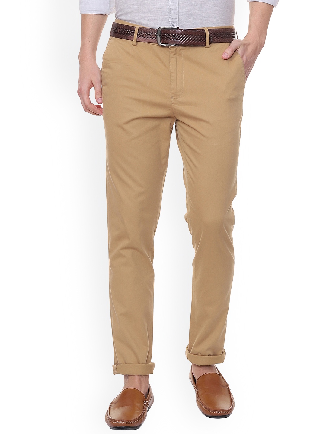 

People Men Brown Slim Fit Solid Regular Trousers