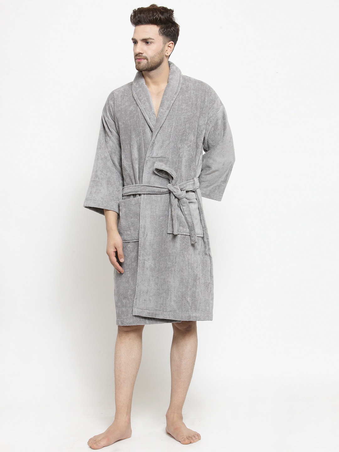 

MYTRIDENT Unisex Grey Solid Bath Robe