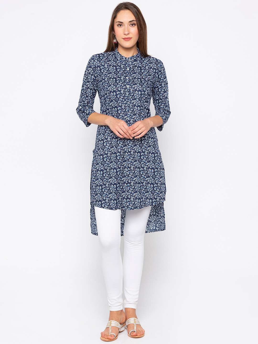 

Globus Women Navy & White Printed Straight Kurta, Navy blue