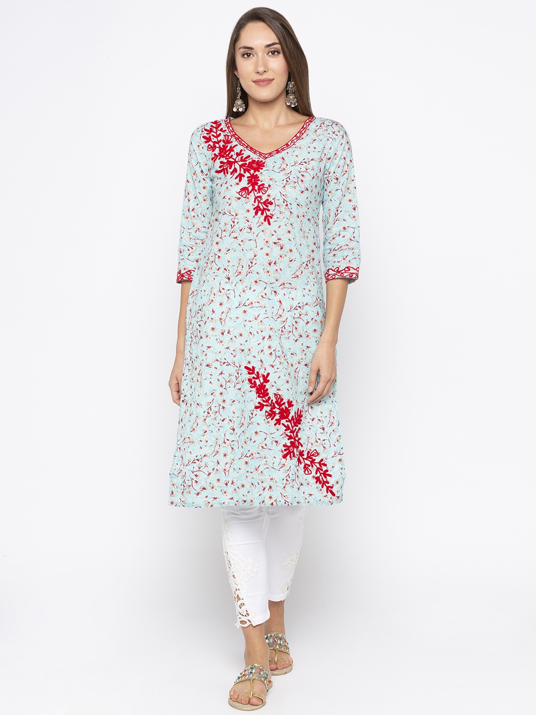 

Globus Women Blue & Red Printed Straight Kurta