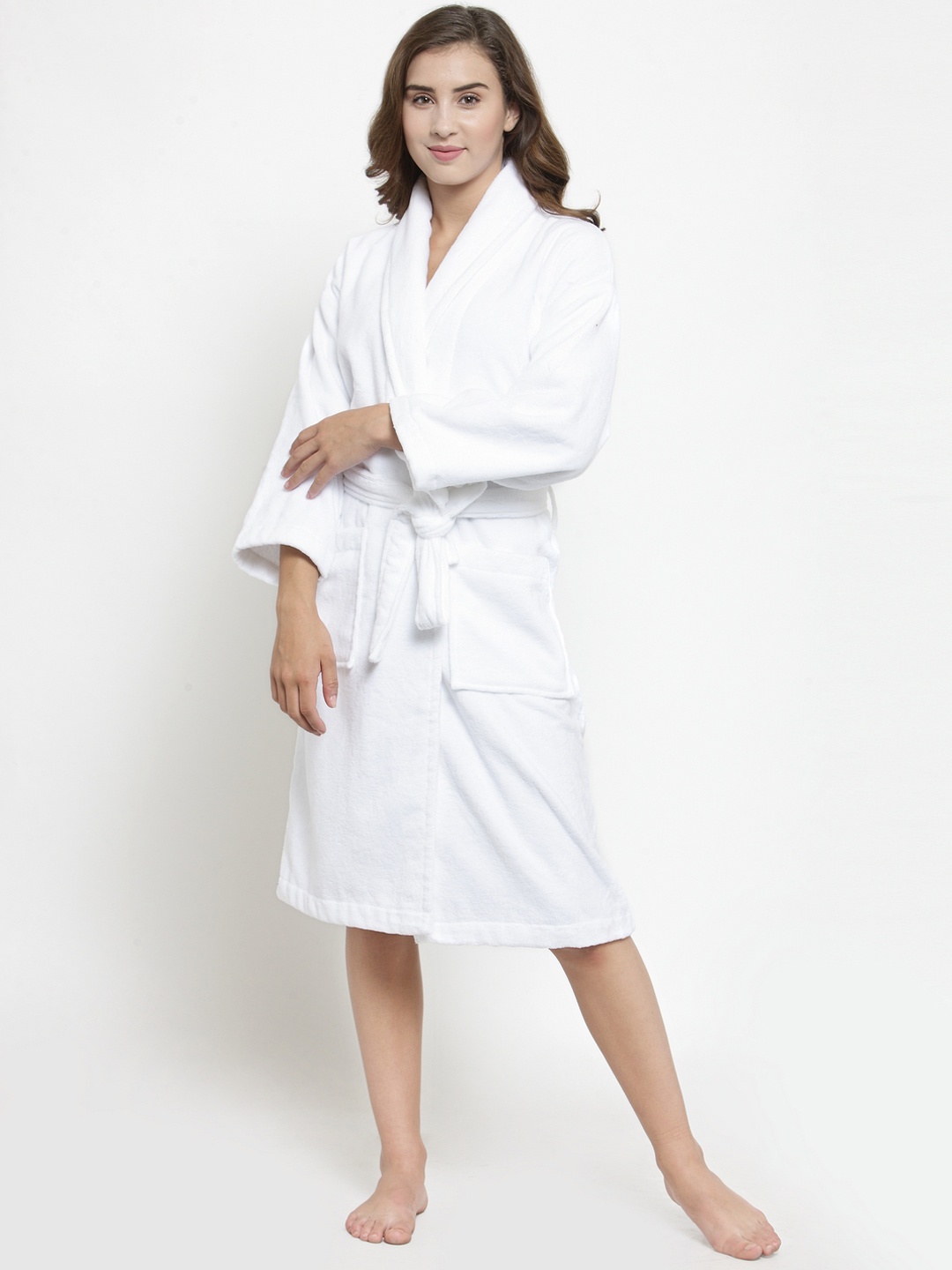 

MYTRIDENT Women White Solid Bath Robe