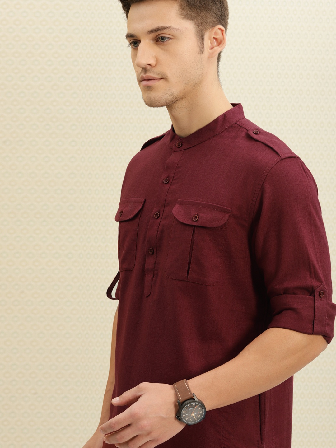 

House of Pataudi Men Maroon Solid Pathani Kurta