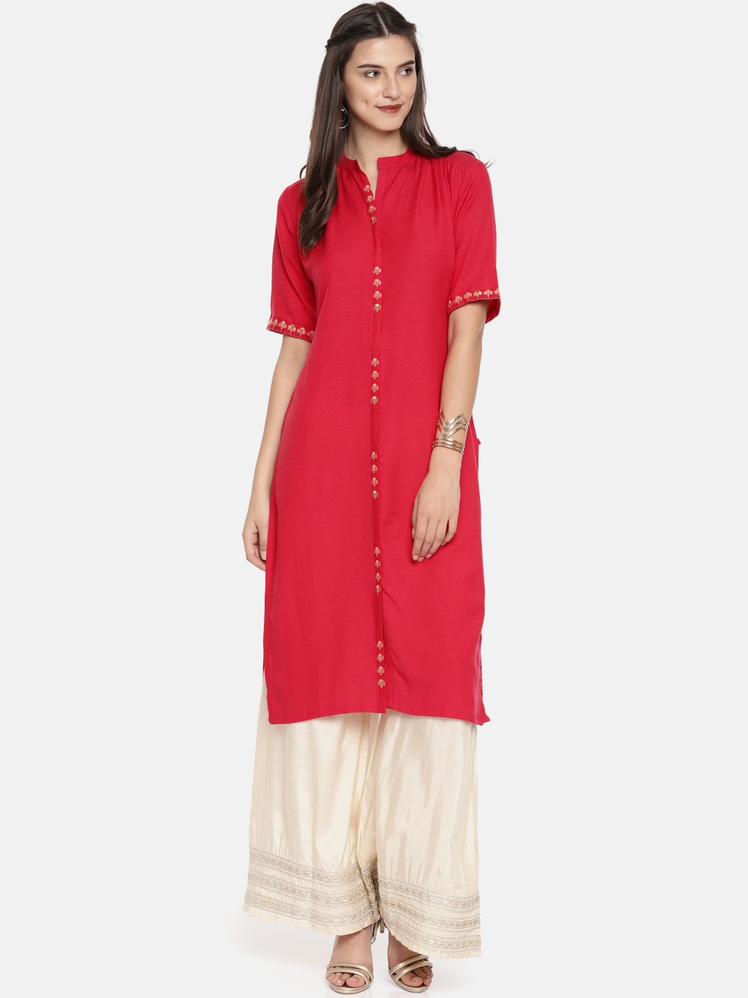 

Span Women Red Printed Straight Kurta