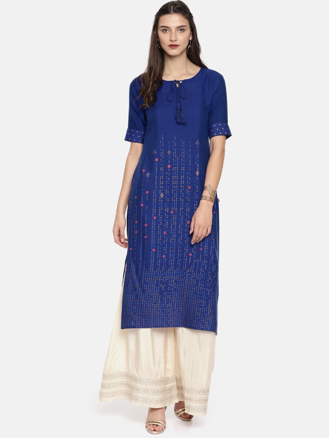 

Span Women Blue Printed Straight Kurta