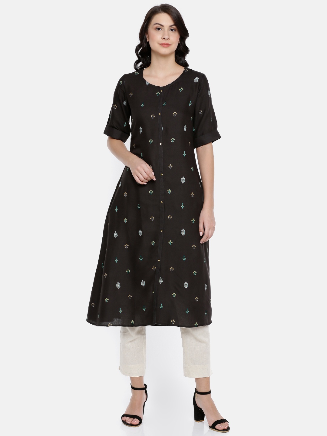 

Span Women Black Printed A-Line Kurta