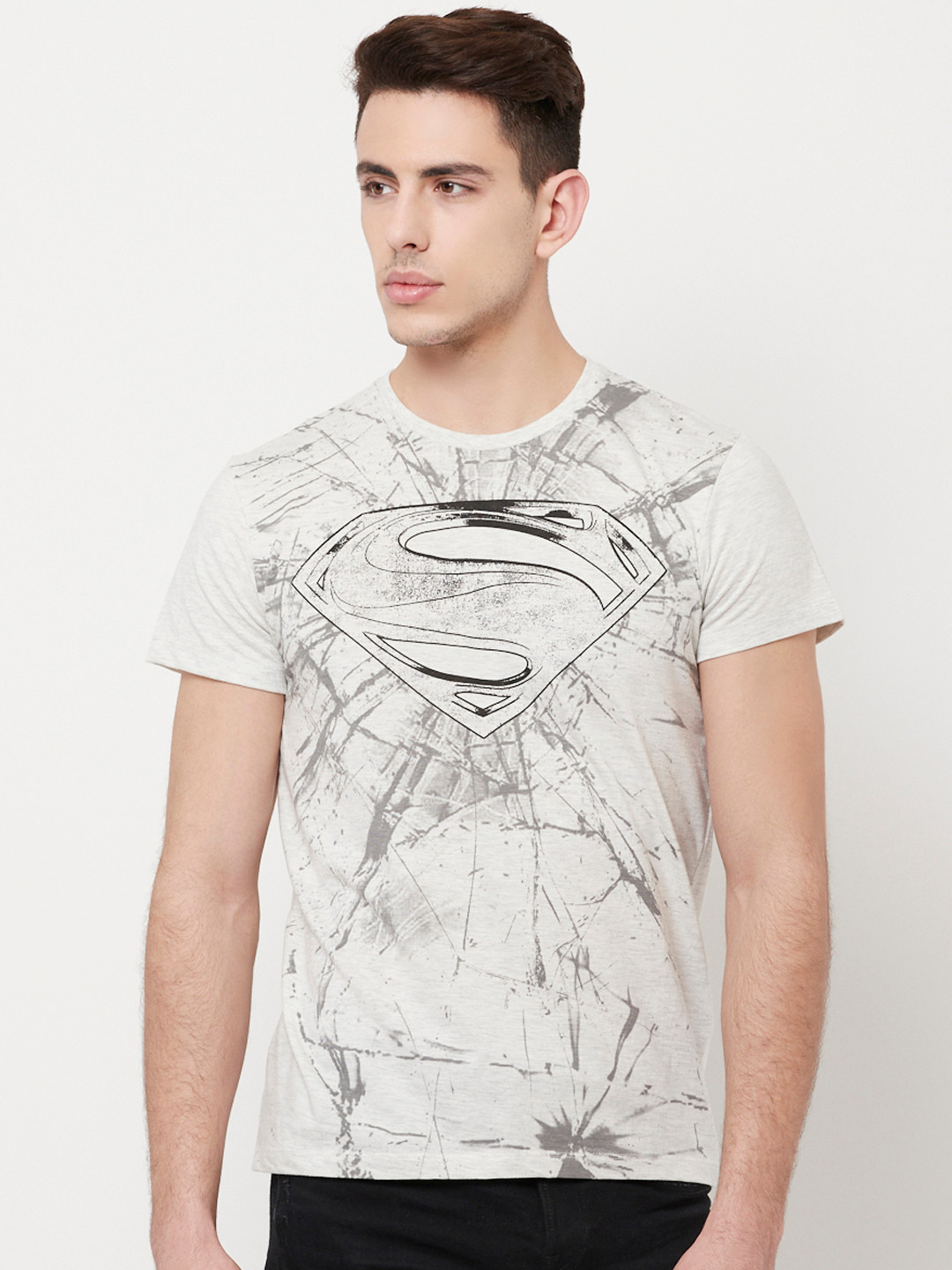 

Free Authority Men Grey Superman Printed Pure Cotton T-shirt