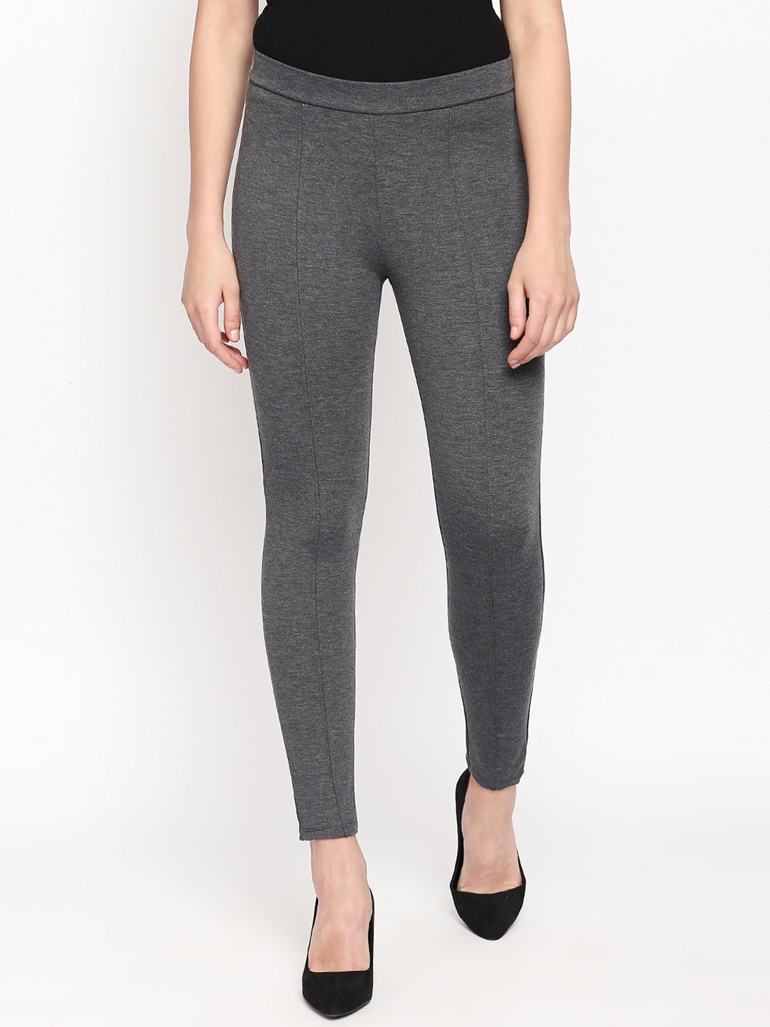 

Annabelle By Pantaloons Women Charcoal Grey Solid Skinny Fit Treggings
