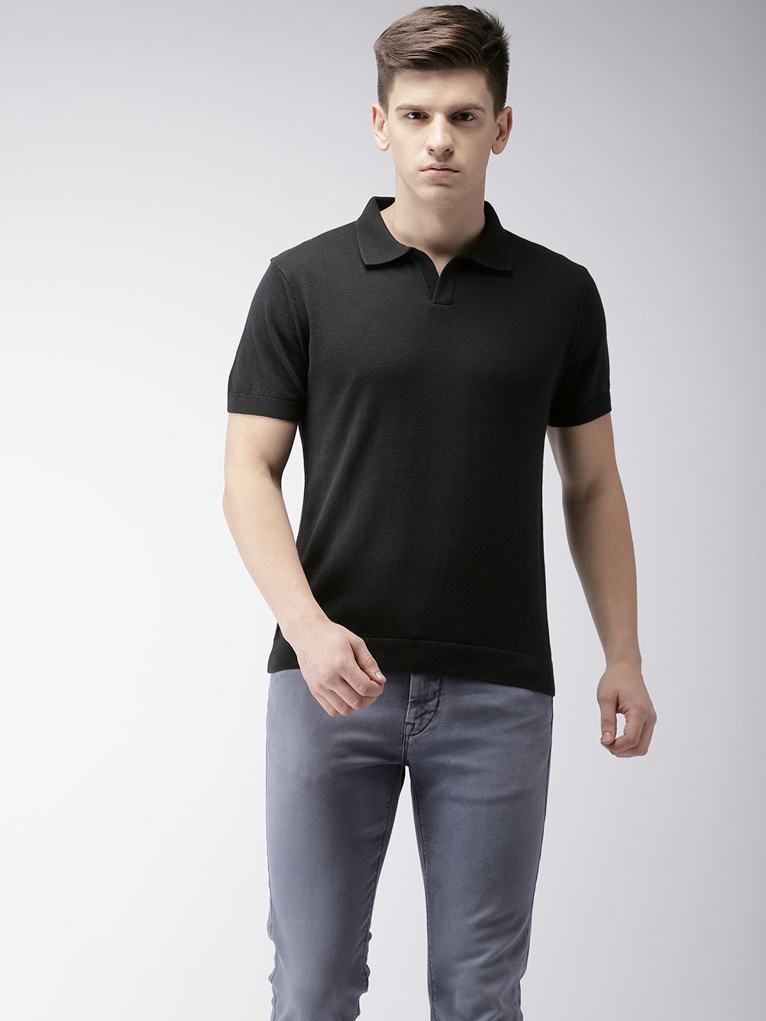 

Flying Machine Men Black Solid Polo Collar T-shirt