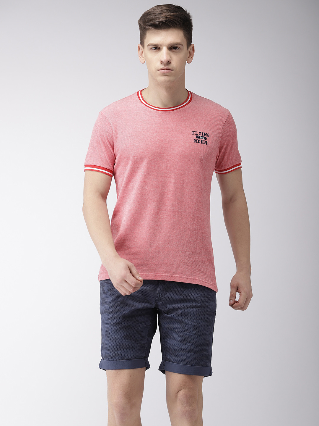 

Flying Machine Men Peach-Coloured Solid Round Neck Pure Cotton T-shirt