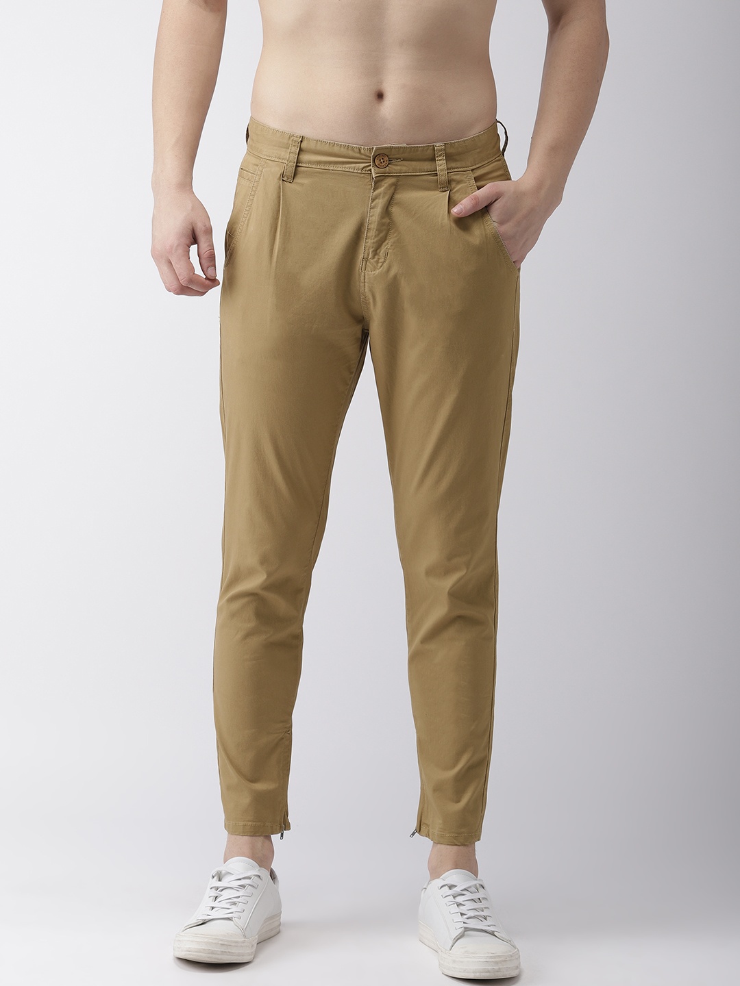 

Flying Machine Men Khaki Regular Fit Solid Regular Trousers