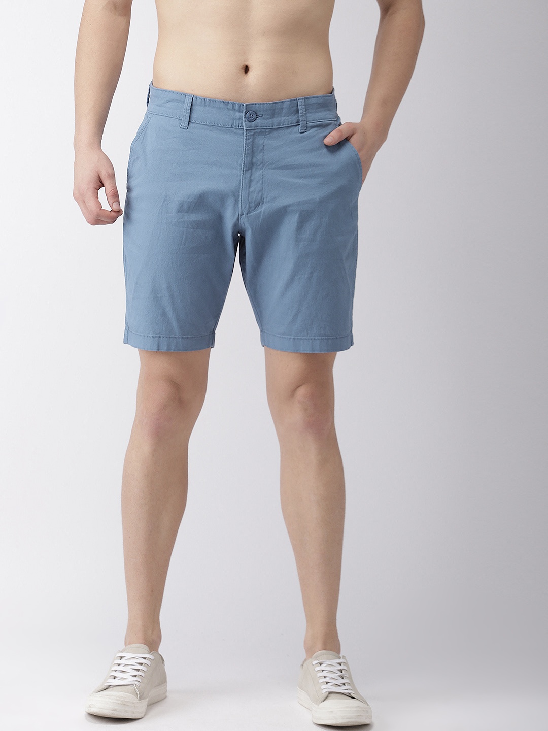 

Flying Machine Men Blue Solid Slim Fit Chino Shorts