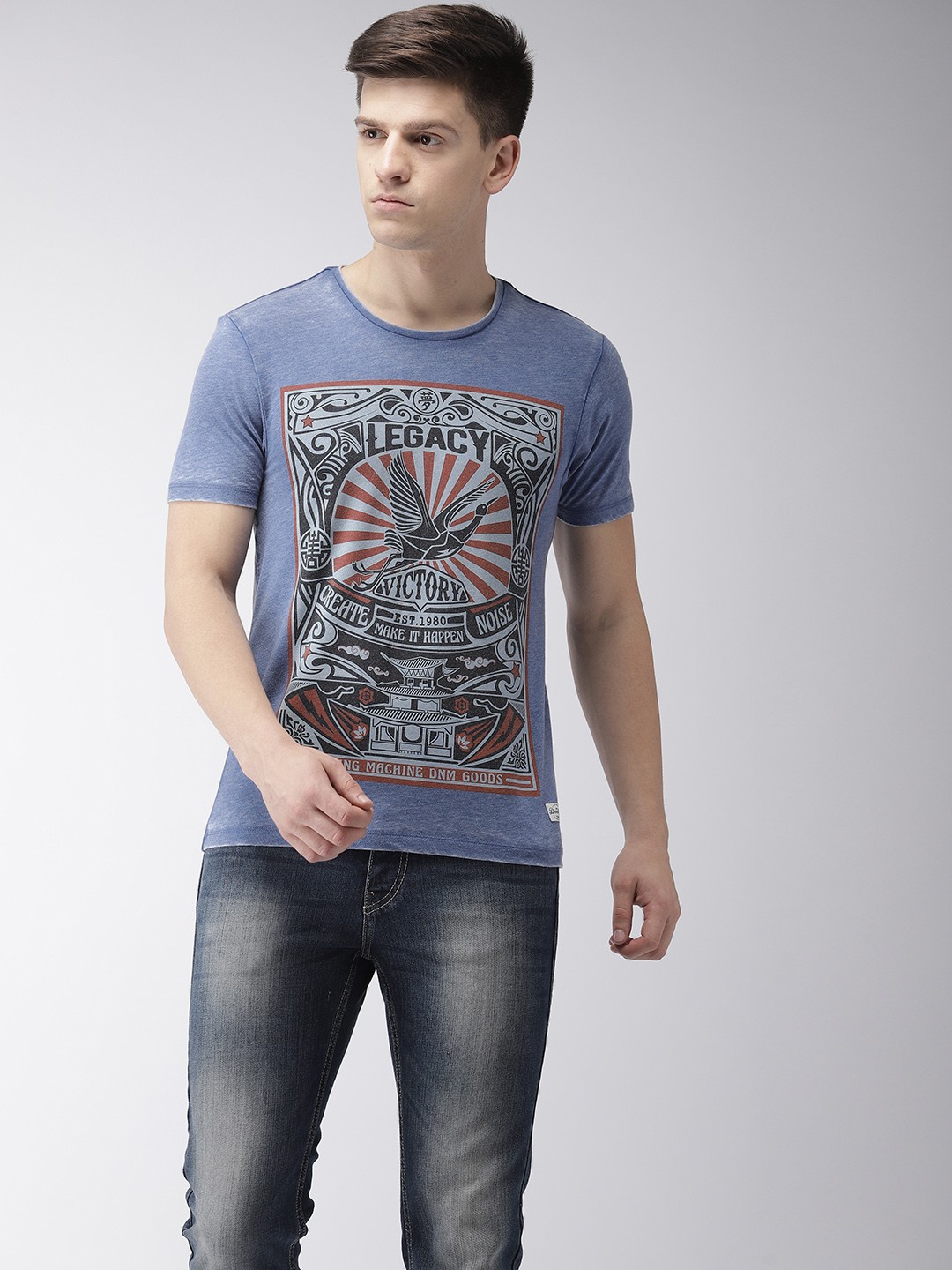 

Flying Machine Men Blue Printed Round Neck T-shirt