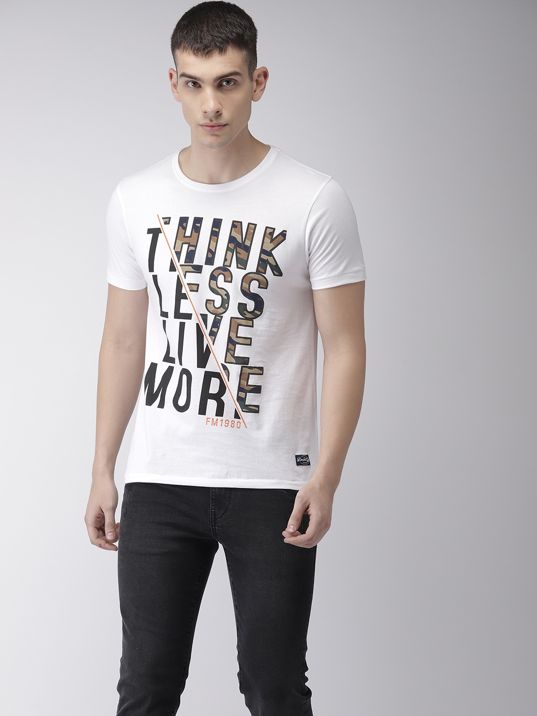 

Flying Machine Men White Printed Round Neck T-shirt