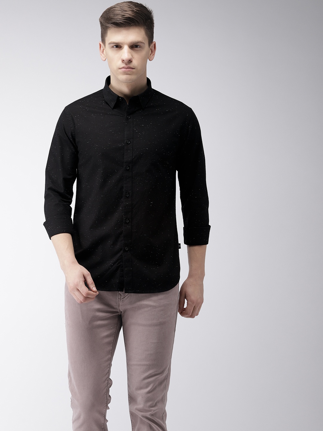 

Flying Machine Men Black Slim Fit Solid Casual Shirt