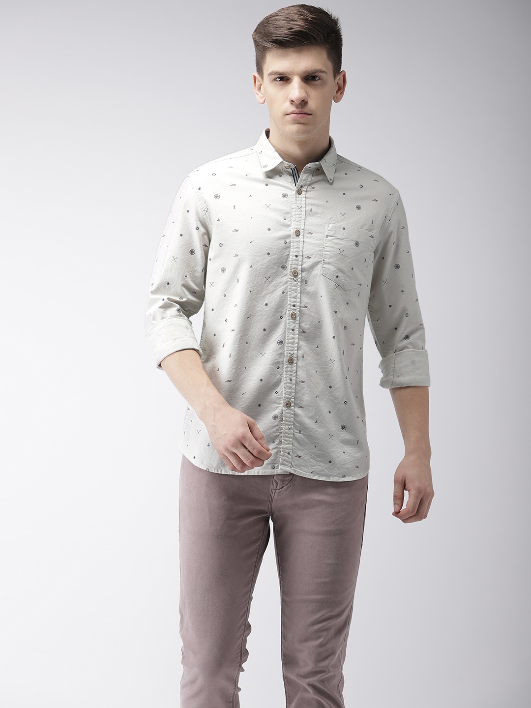 

Flying Machine Men Beige Regular Fit Printed Casual Shirt