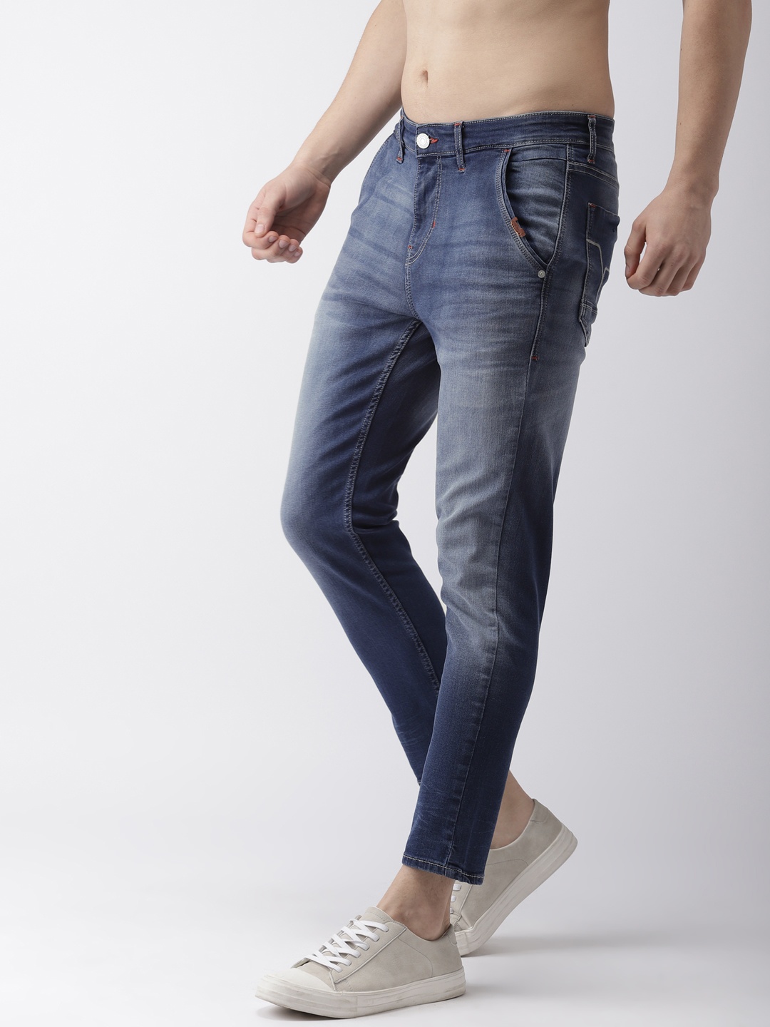 

Flying Machine Men Blue & Blue Tapered Fit Mid-Rise Clean Look Cropped Jeans