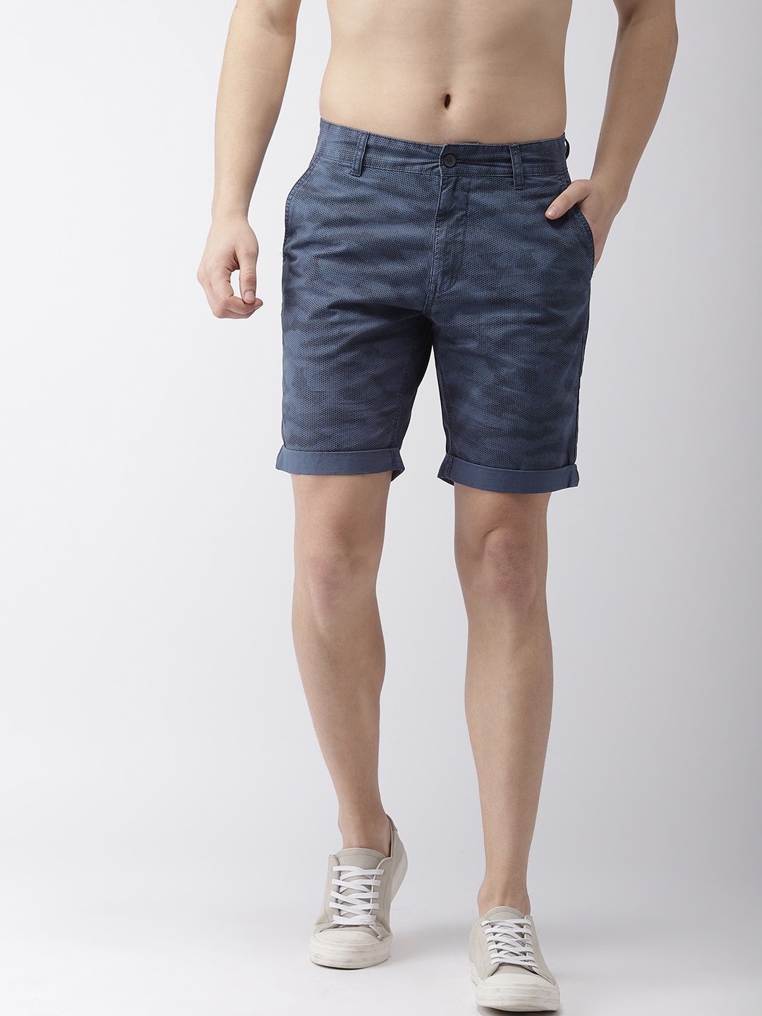 

Flying Machine Men Blue Printed Slim Fit Chino Shorts