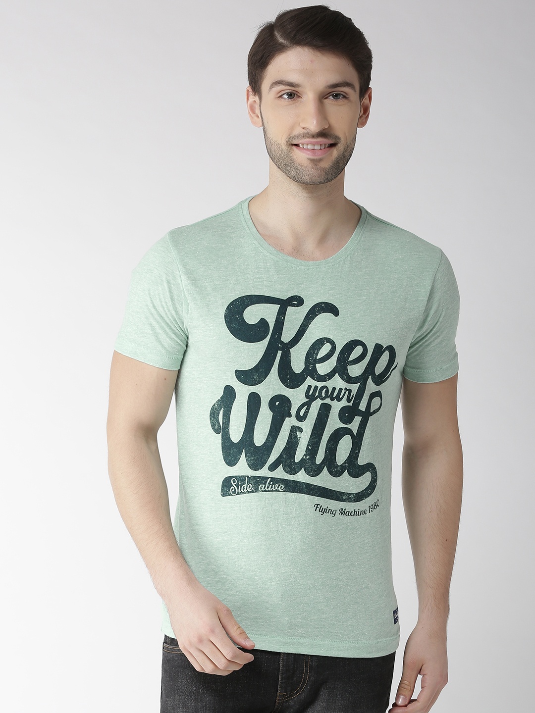 

Flying Machine Men Green Printed Round Neck T-shirt