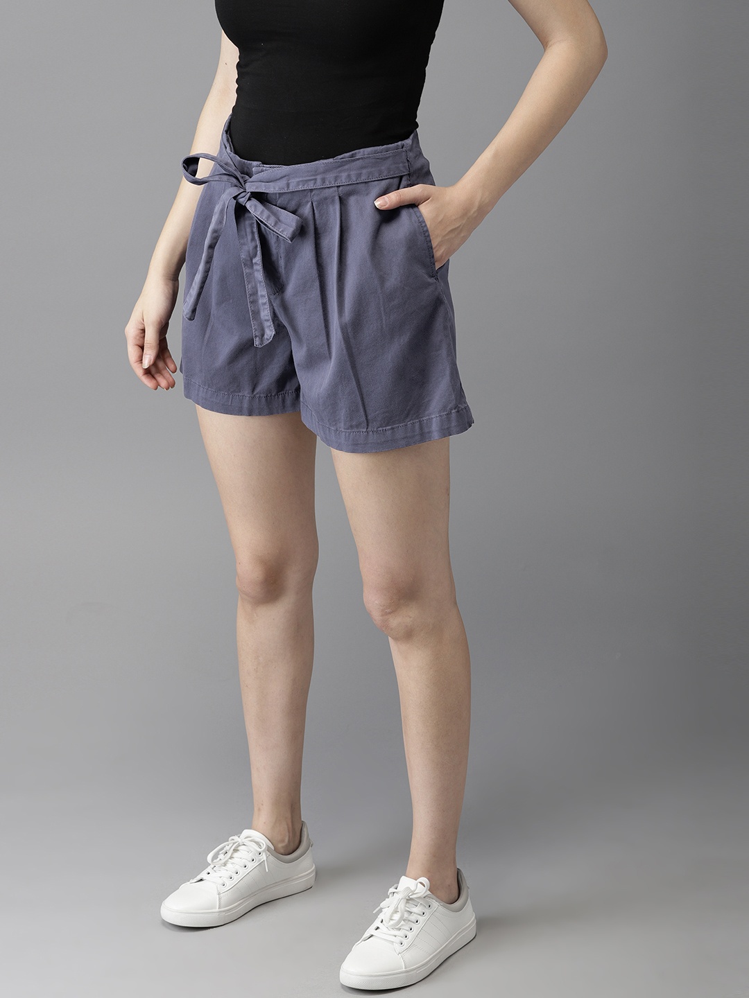 

HERE&NOW Women Blue Solid Regular Fit Regular Shorts