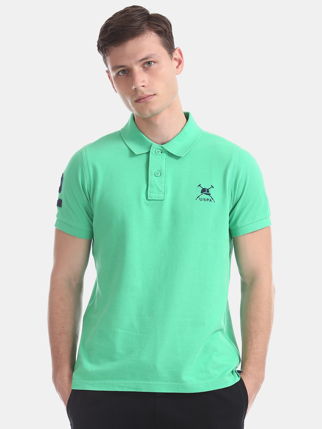 

U.S. Polo Assn. Men Sea Green Solid Polo Collar T-shirt