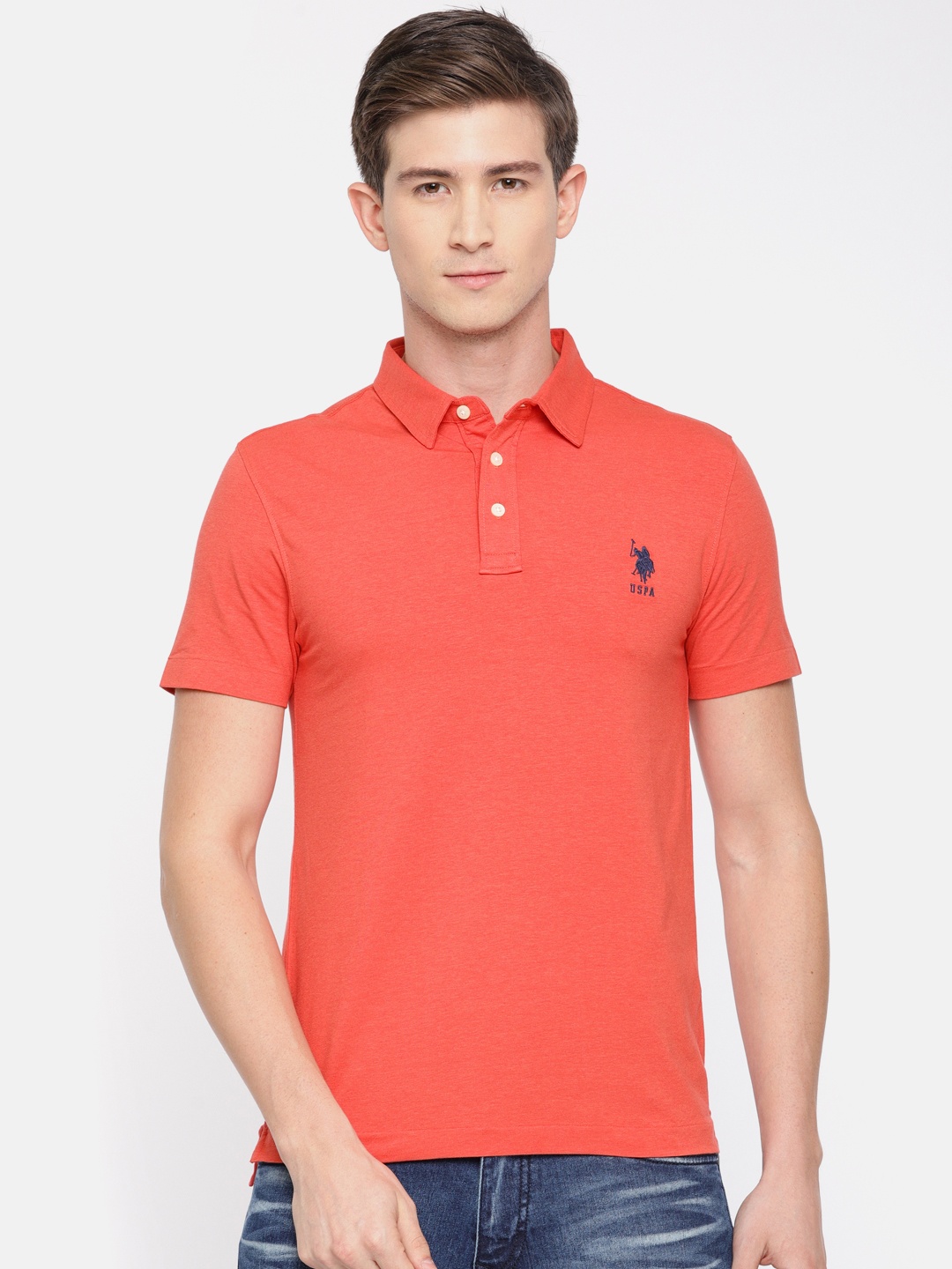 

U.S. Polo Assn. Men Coral Red Solid Polo Collar T-shirt