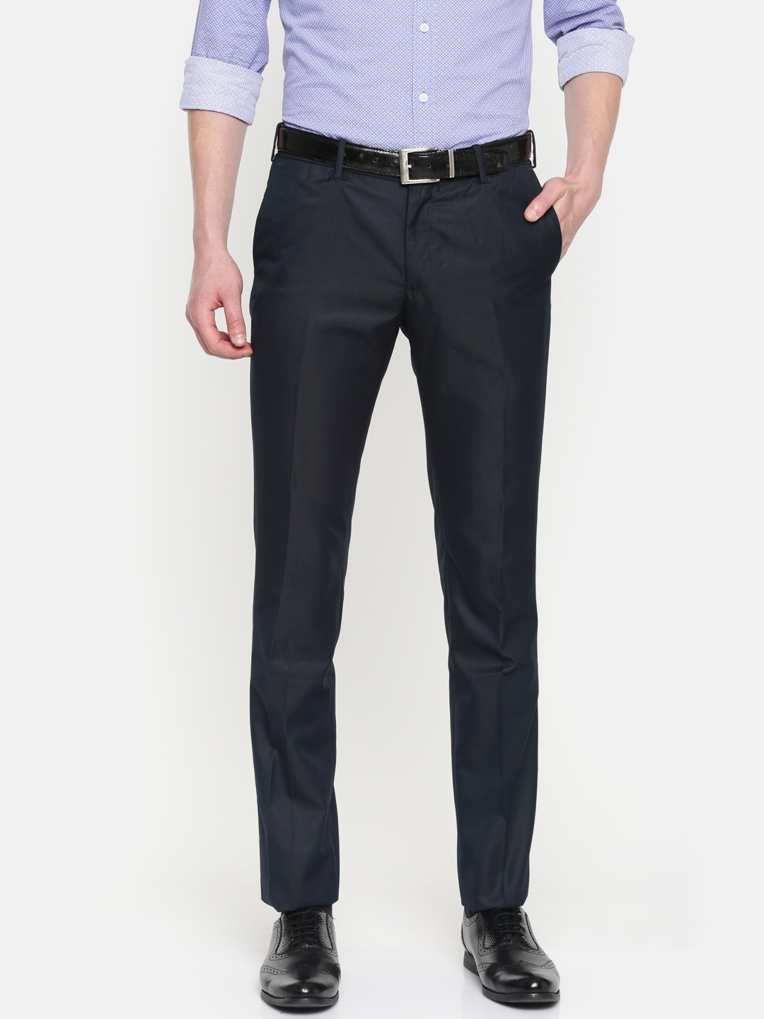 

U.S. Polo Assn. Men Navy Blue Regular Fit Solid Formal Trousers