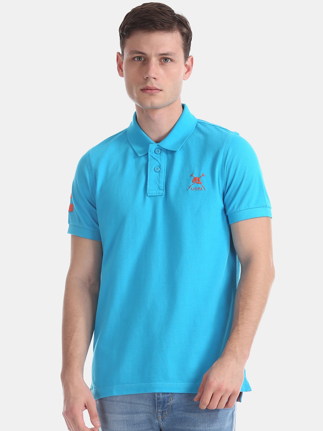 

U.S. Polo Assn. Men Blue Solid Polo Collar T-shirt