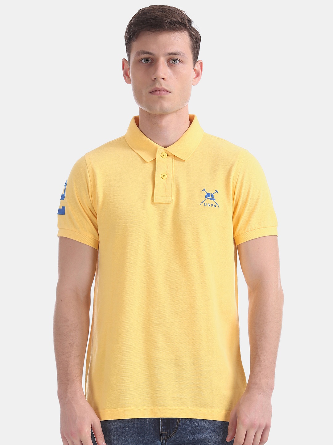 

U.S. Polo Assn. Men Yellow Solid Polo Collar T-shirt