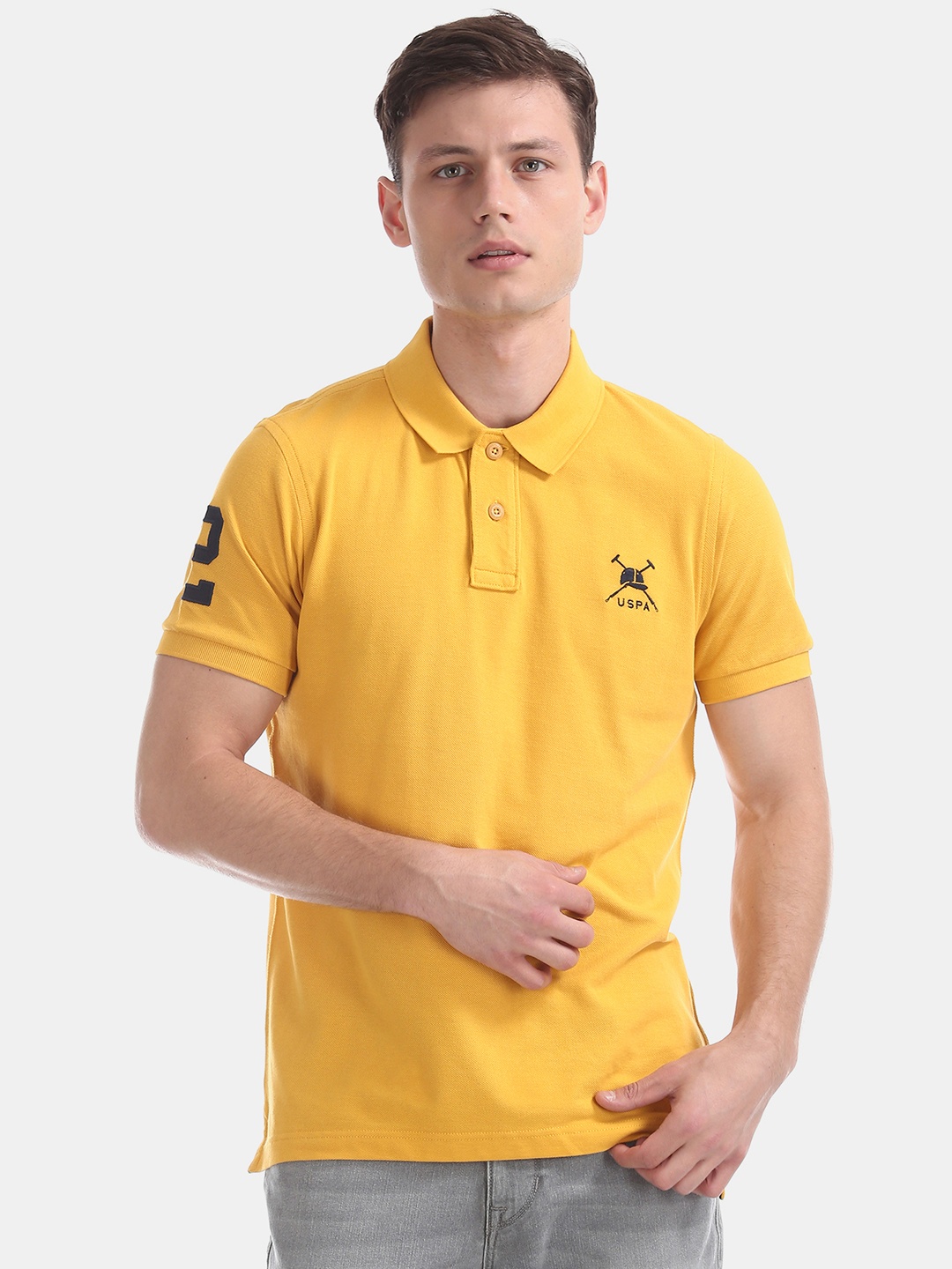 

U.S. Polo Assn. Men Yellow Solid Polo Collar T-shirt