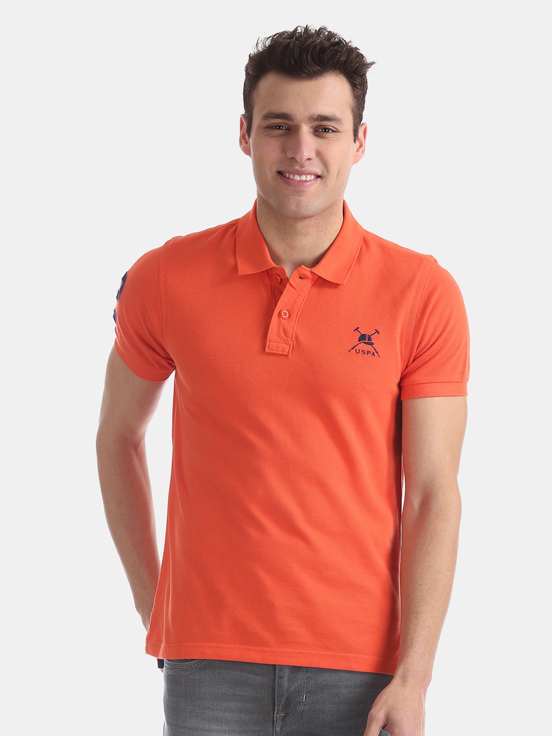 

U.S. Polo Assn. Men Orange Solid Polo Collar T-shirt