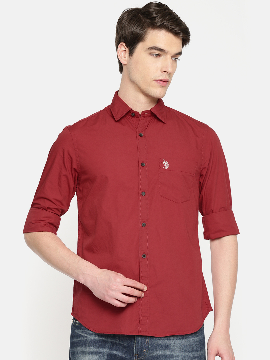 

U.S. Polo Assn. Men Rust Tailored Fit Solid Casual Shirt