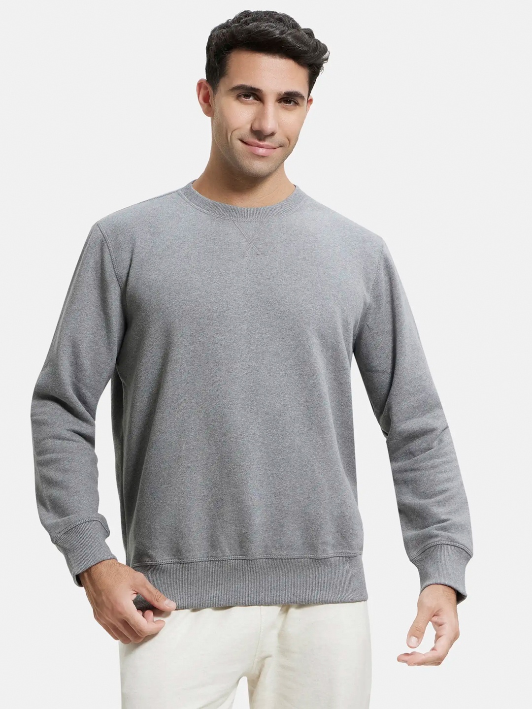 

Jockey Combed Cotton Rich Fleece Sweatshirt with StayWarm Technology-US92, Grey melange