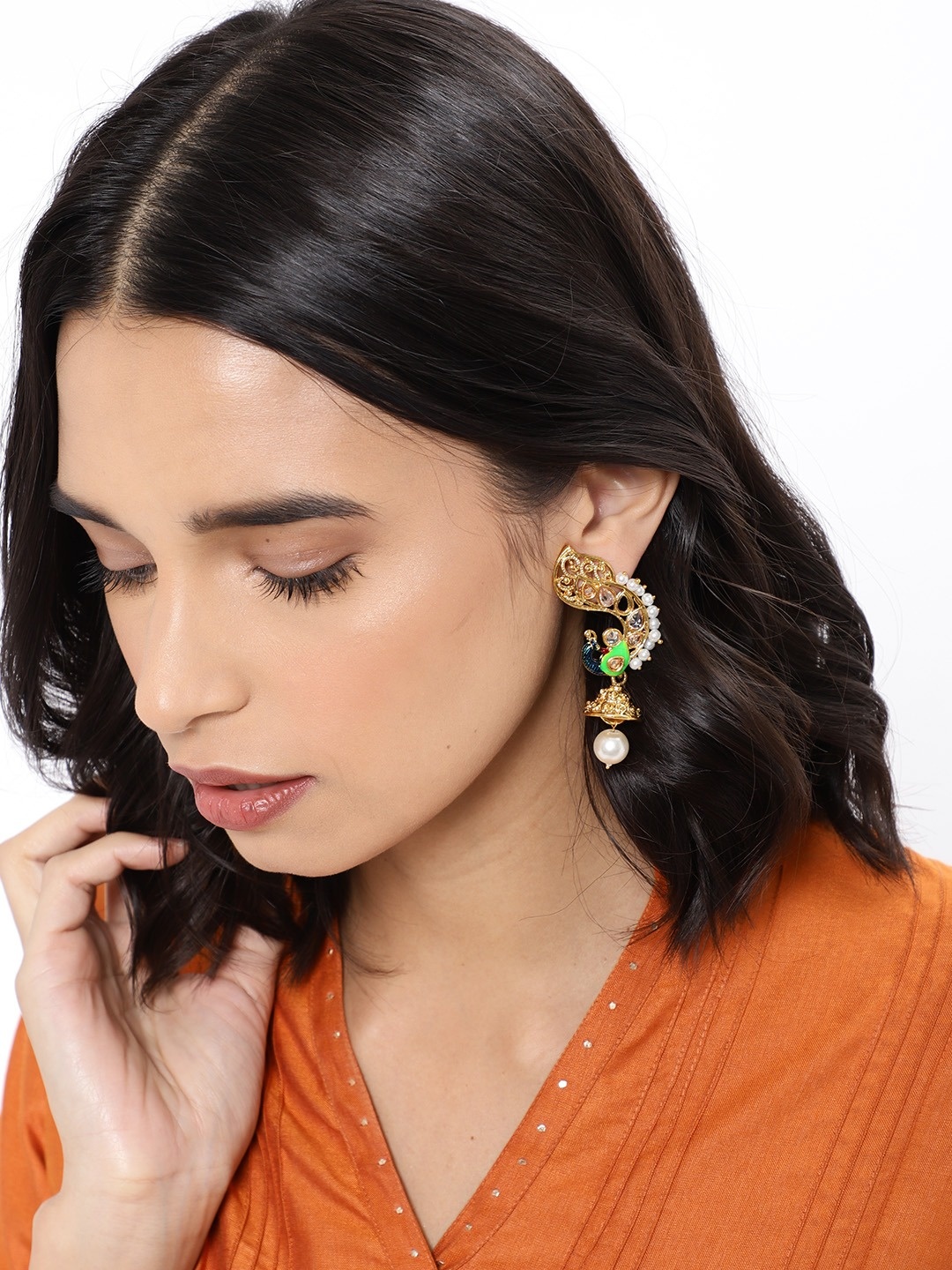 

Fida Gold-Toned Peacock Shaped Drop Earrings