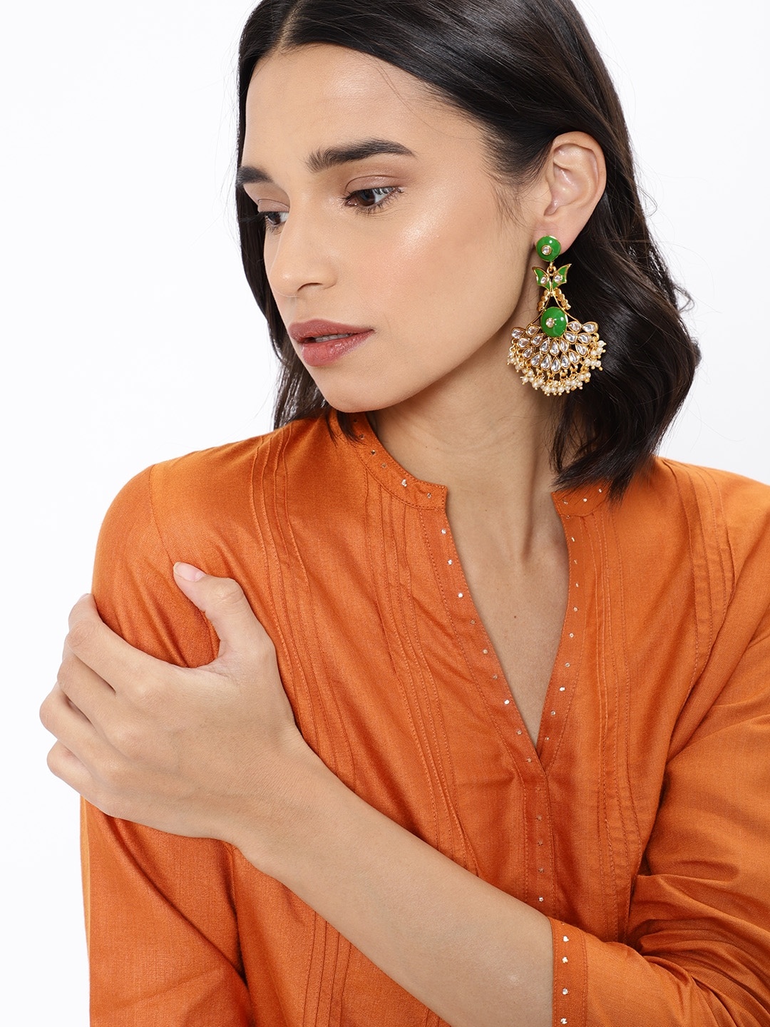 

Fida Green & Gold-Toned Classic Drop Earrings