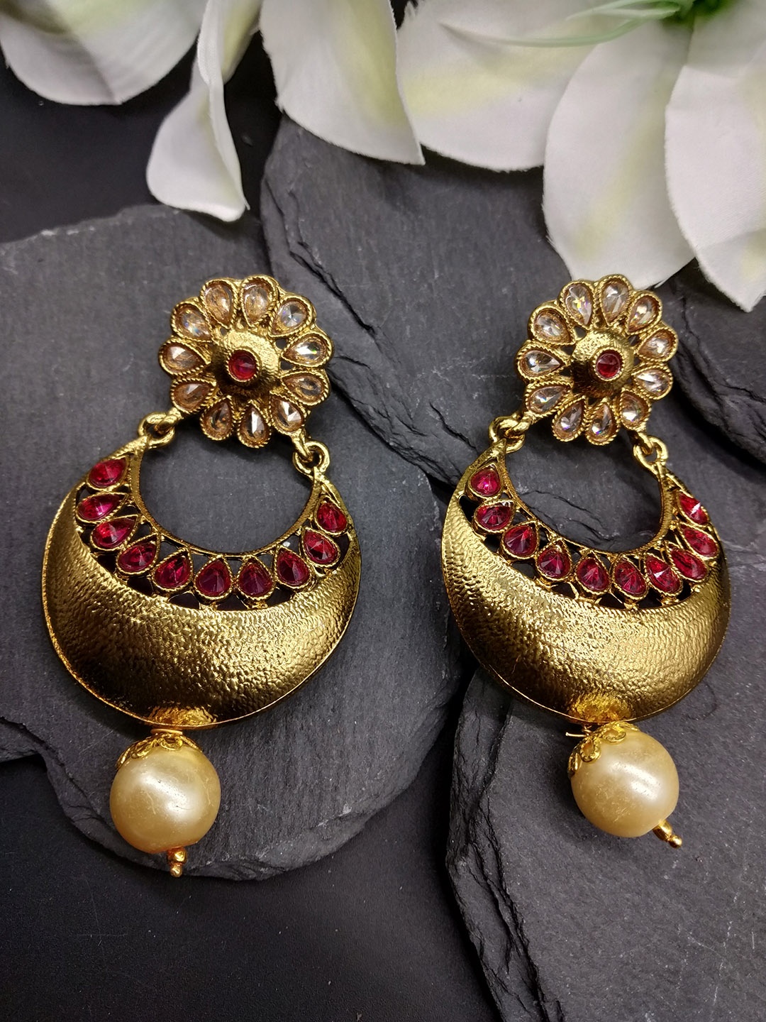 

Fida Gold-Toned & Pink Circular Drop Earrings