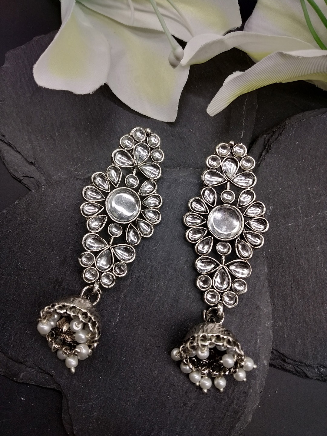 

Fida Silver-Toned Dome Shaped Jhumkas