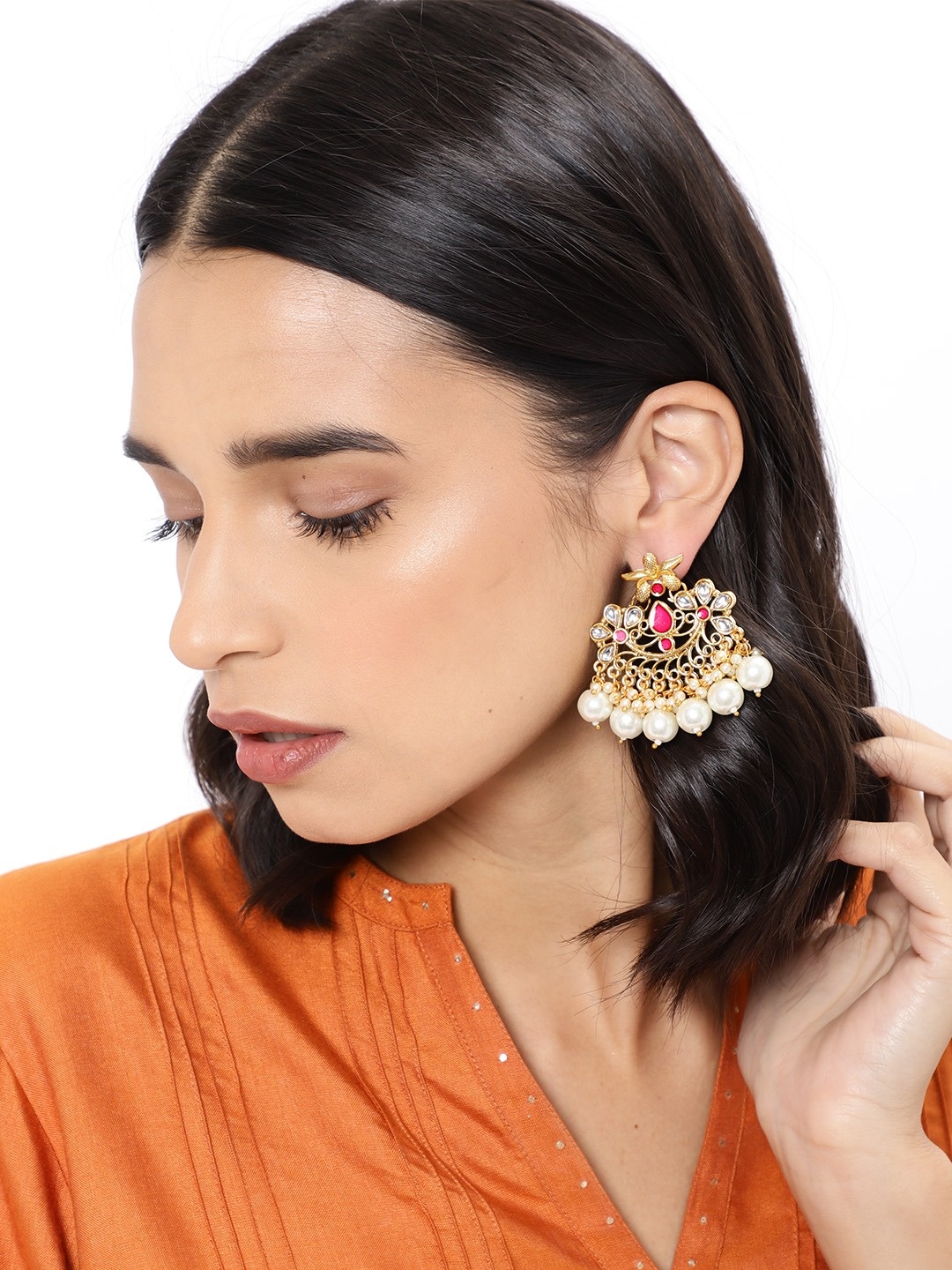 

Fida Gold-Toned & Pink Pearls of Princess Drop Earrings
