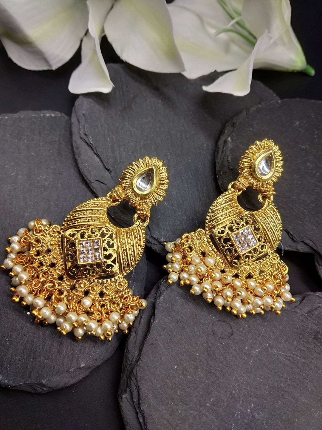 

Fida Gold-Toned Contemporary Drop Earrings