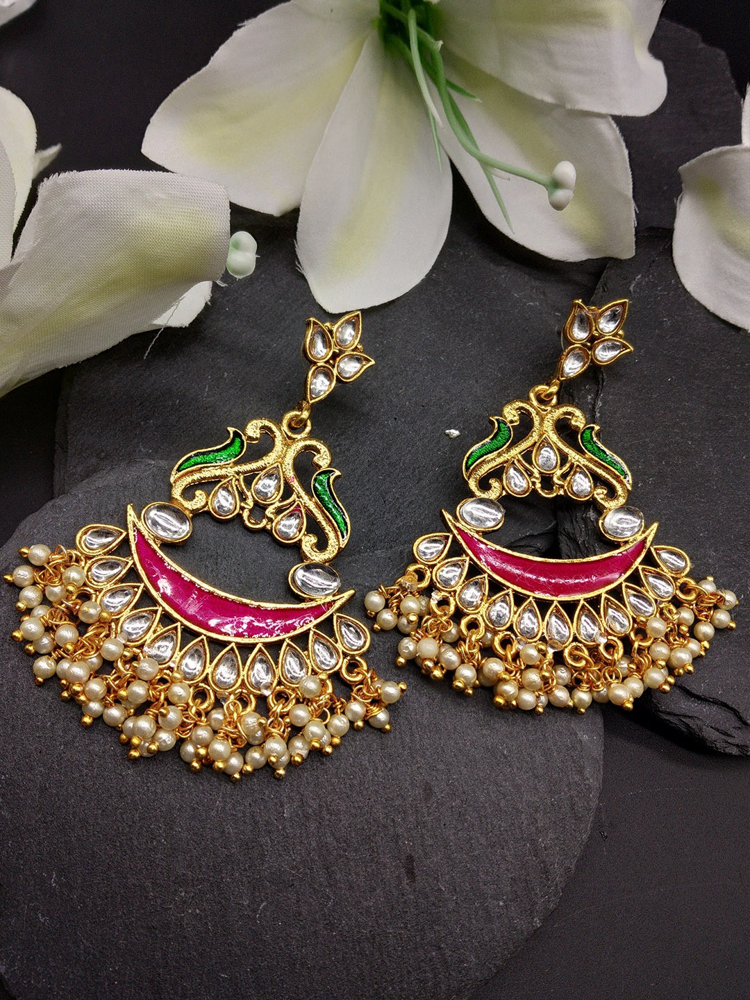 

Fida Gold-Toned & Red Classic Drop Earrings