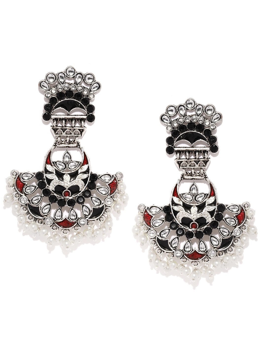 

Fida Silver-Toned & Black Contemporary Drop Earrings