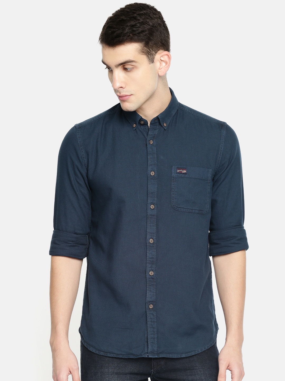 

U.S. Polo Assn. Denim Co. Men Navy Blue Slim Fit Solid Casual Shirt