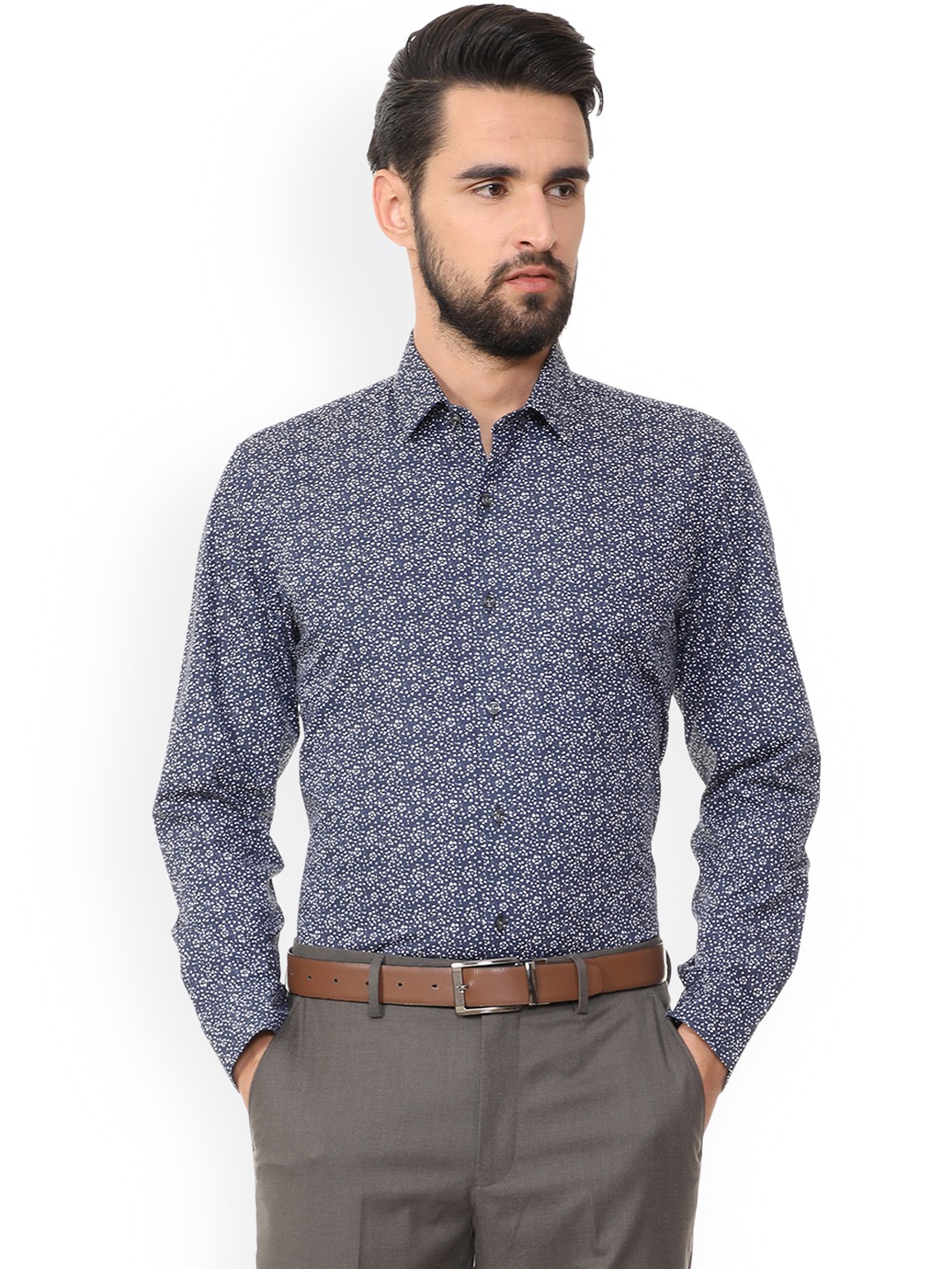 

Peter England Men Navy Blue Regular Fit Printed Formal Shirt